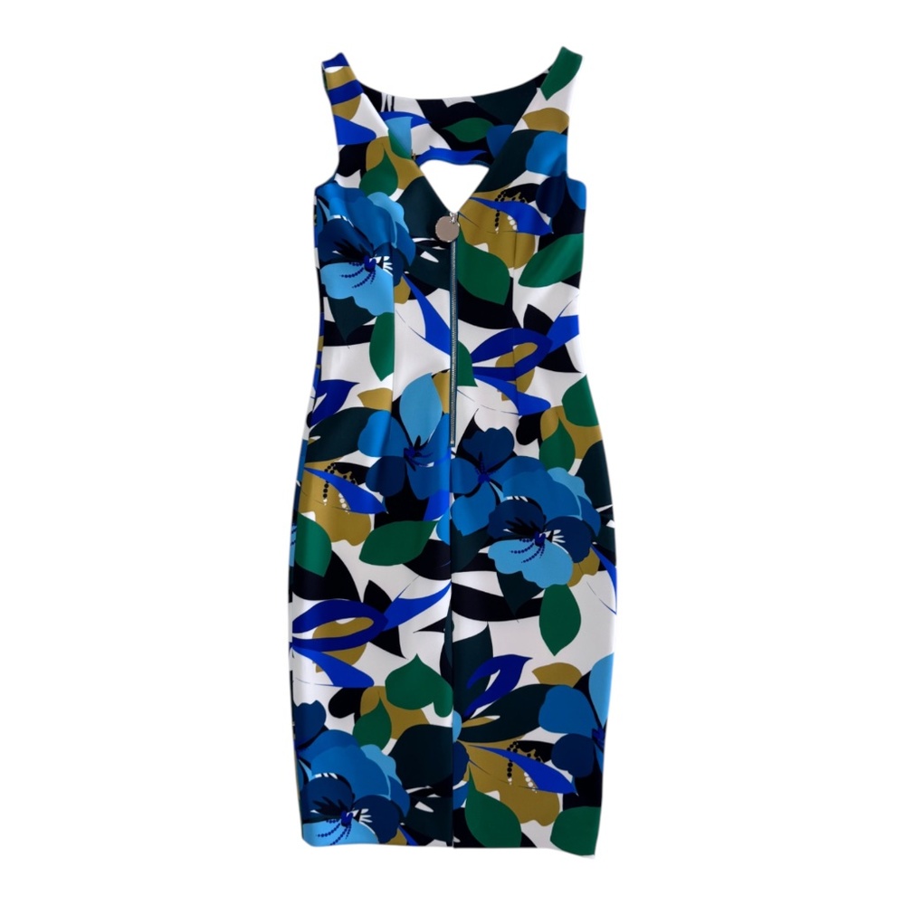 CALVIN KLEIN  - SLEEVELESS MIDI DRESS - FLORAL PRINT - WHITE/BLUE/GREEN - 6P - Picture 3 of 5
